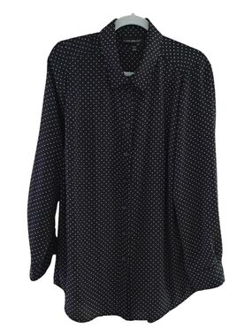 Lane Bryant Black White Polka Dot Button Down Blouse Shirt Plus Size 14/16